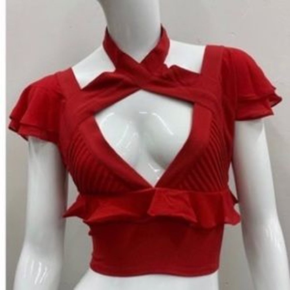 NASTY GAL Flutter Top Zip Back Choker Neck Sexy Shirt,  Sz. M NIP